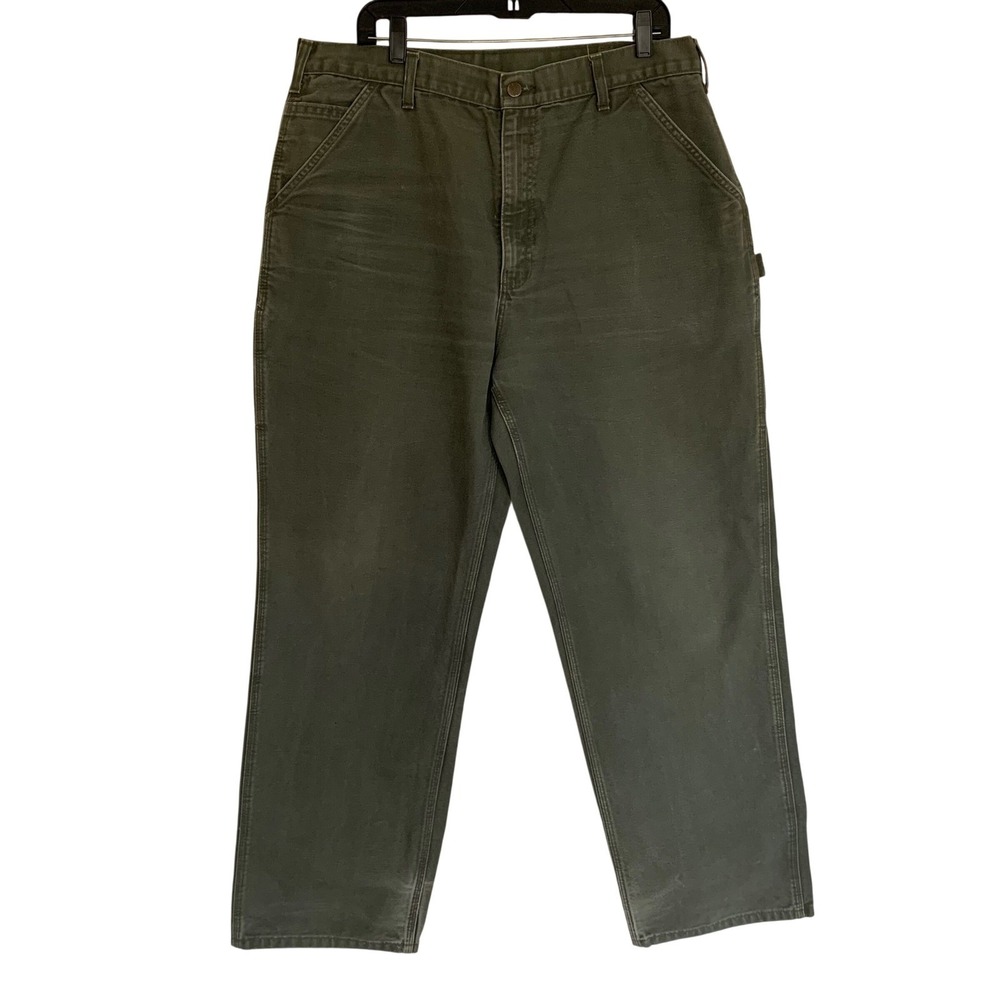 Carhartt Duck Canvas Carpenter Pants Mens 36x33 Green Workwear Utility - Picture 7 of 16